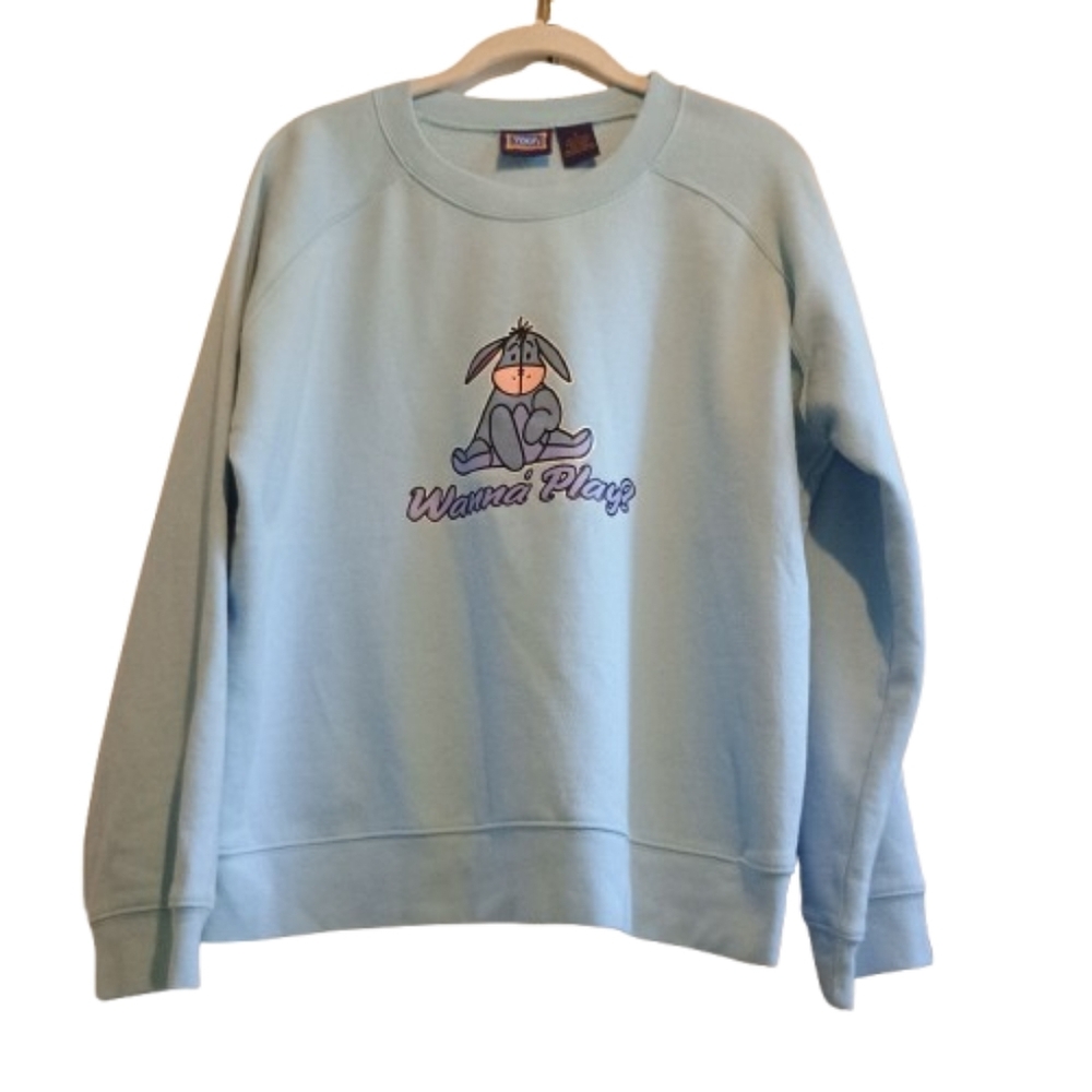Disney Winnie the Pooh Eeyore Sweatshirt "Wanna Play" Blue Size Large‎